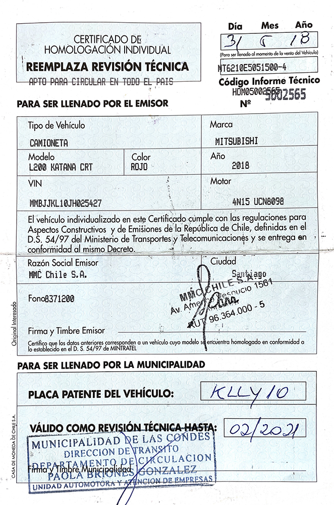 Certificado de homologación