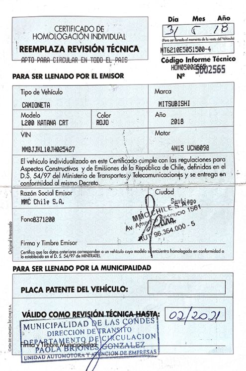 Certificado homologación formato físico